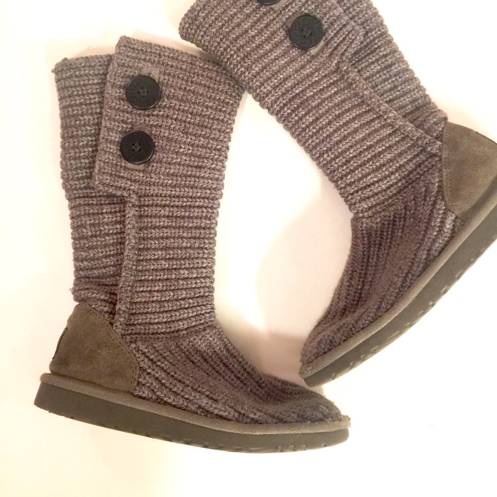 UGG Australia Cardy Gray Sweater Knit Button Boots